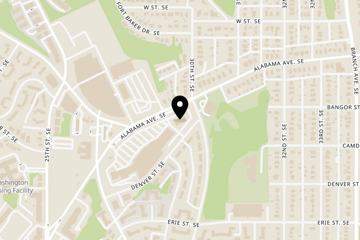 Map showing the location of America's Best Wings on 2863 Alabama Ave SE in Washington